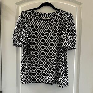 Chico's Black and White Diamond Pattern Blouse